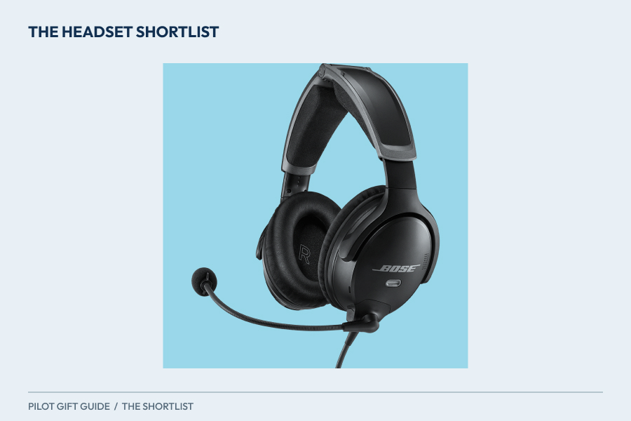 Bose A30 aviation headset in an editorial headset shortlist graphic