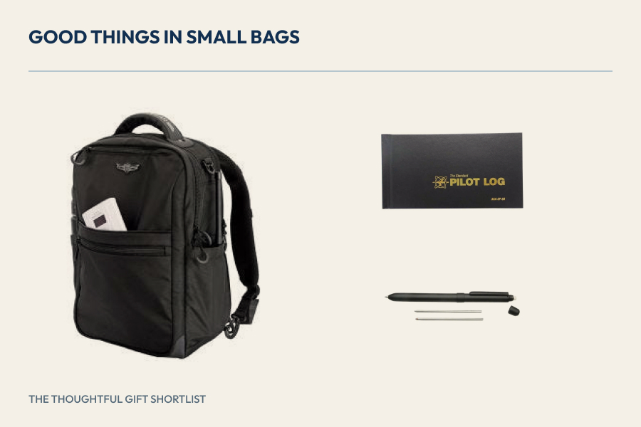 Flight bag, pilot logbook and multifunction pen