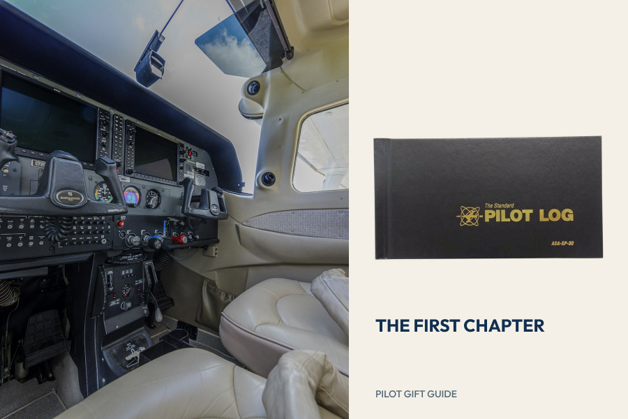 Cessna cockpit beside a pilot logbook